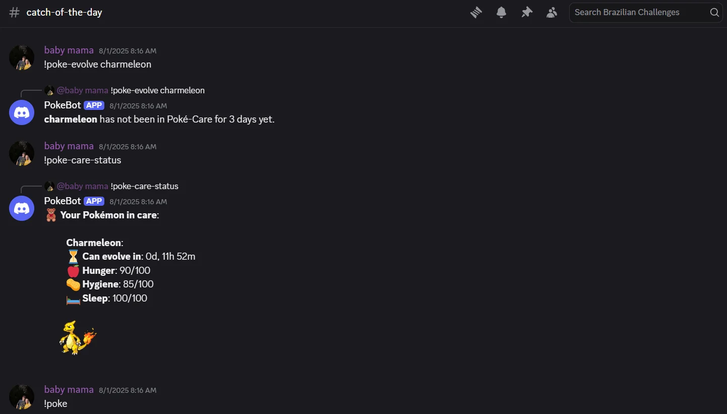 Discord PokéAPI Integration Taking Care of a Pokemon