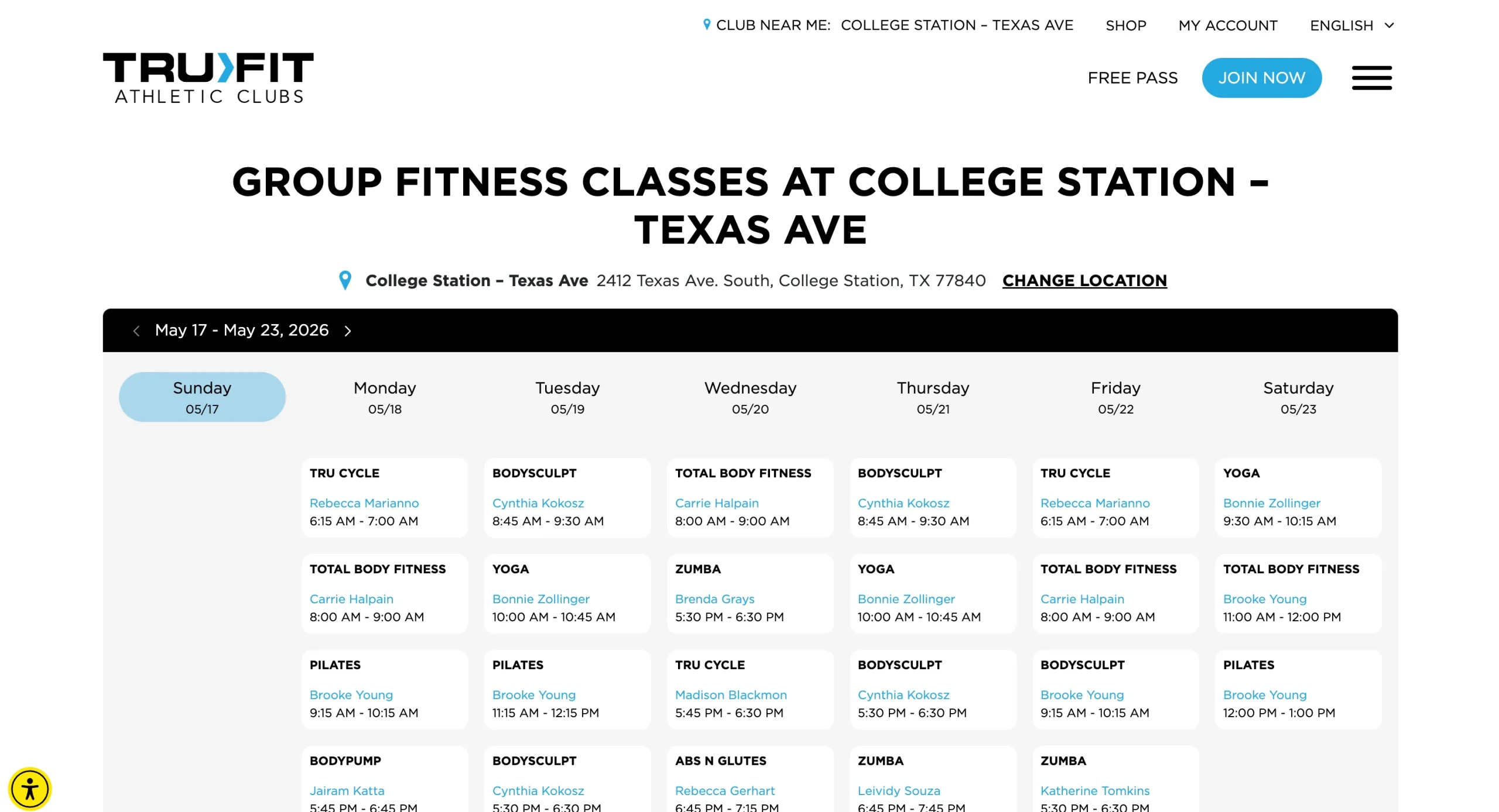TruFit Athletic Clubs Class Schedule