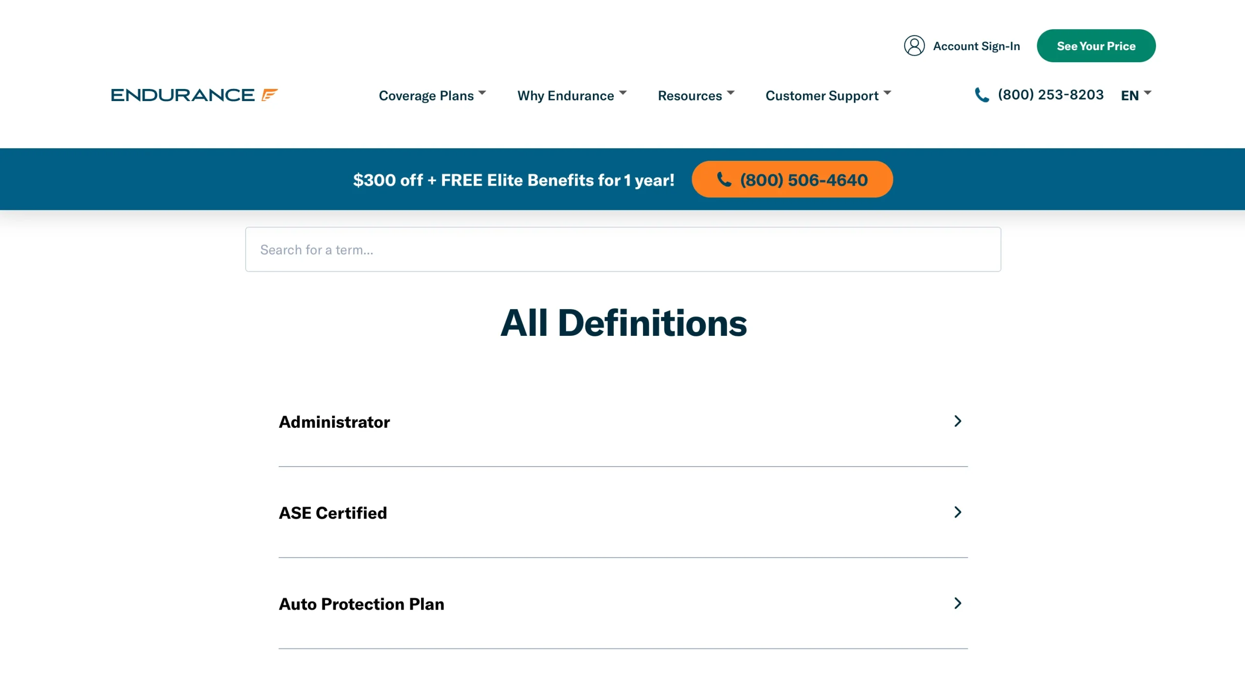 Endurance Warranty Glossary Section