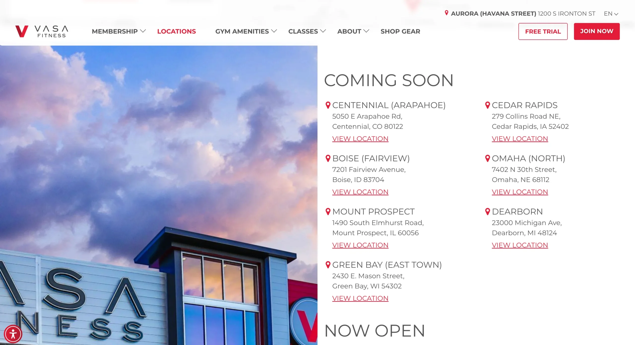VASA Fitness Locations Coming Soon Section