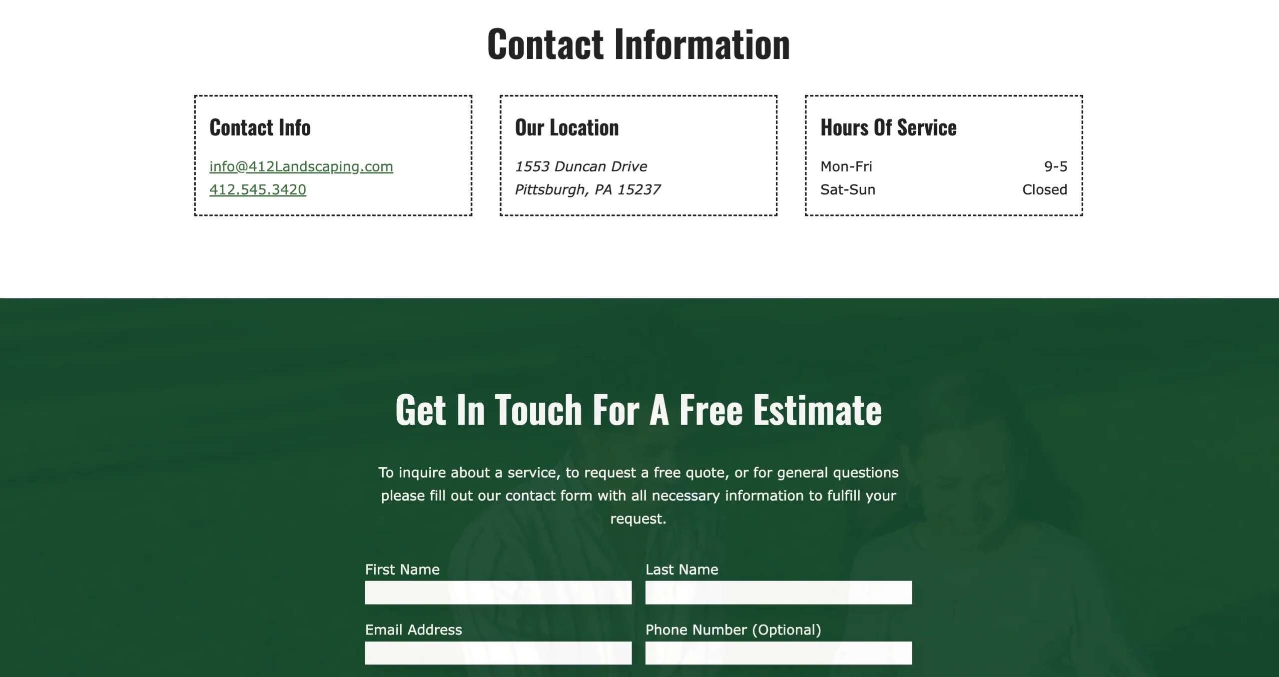 412 Landscaping Contact Page