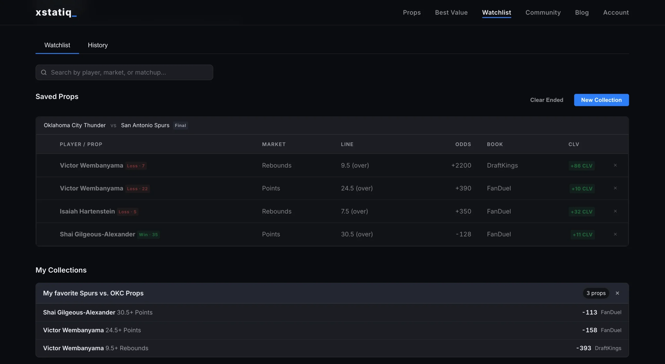 xstatiq Prop Watchlist Page