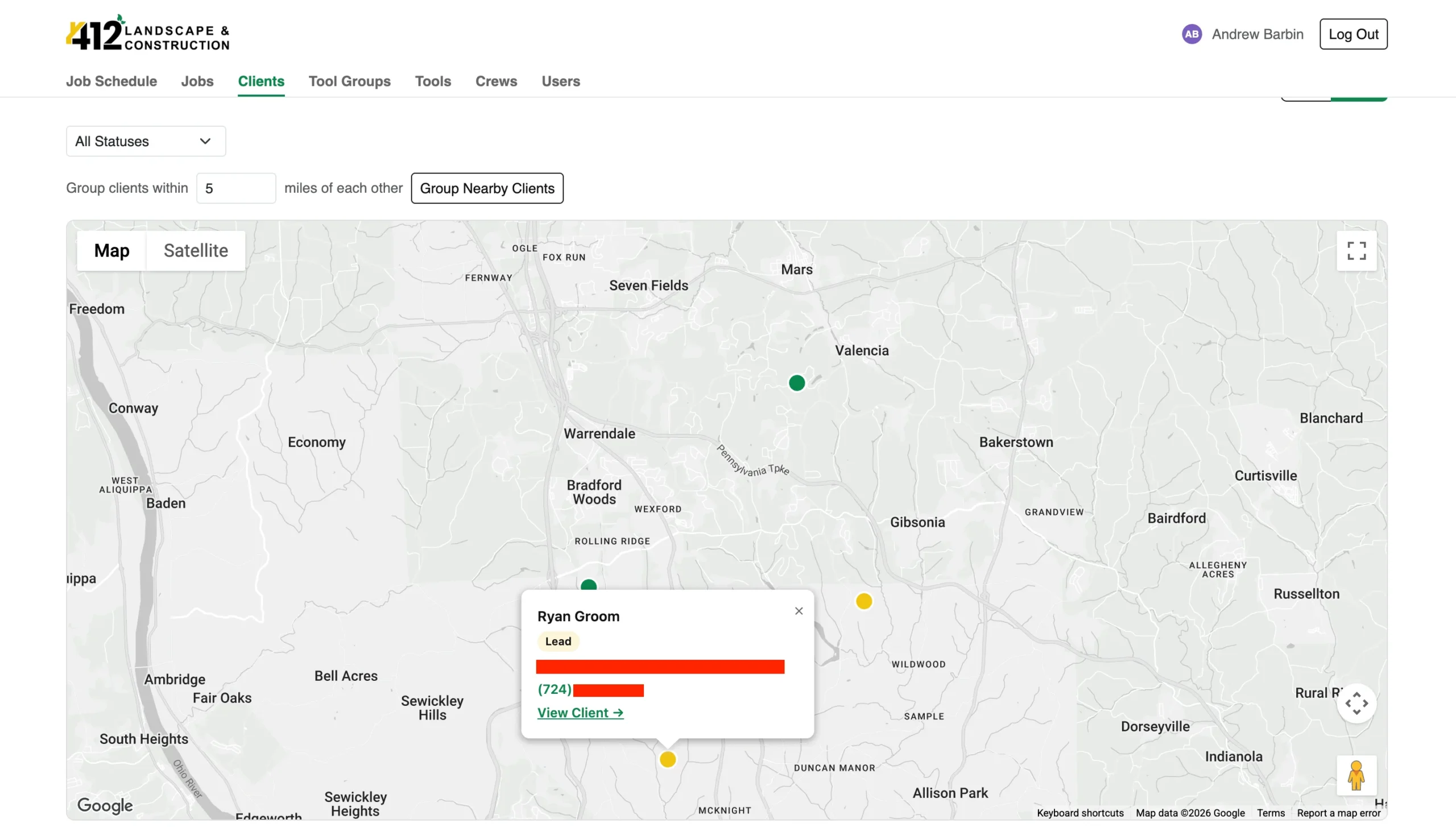 412 Landscaping Backend Clients Map Page