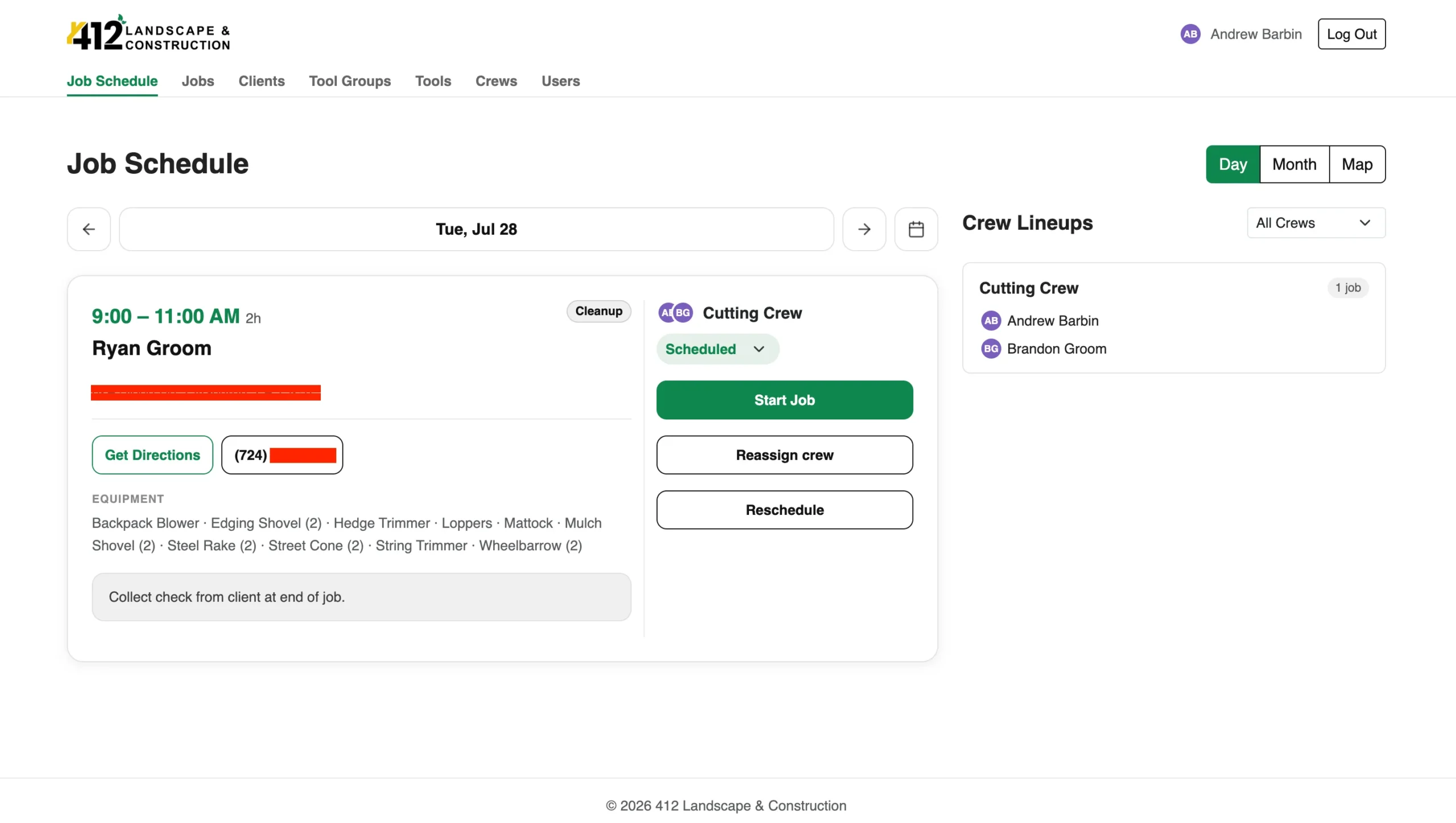 412 Landscaping Backend Job Schedule Page